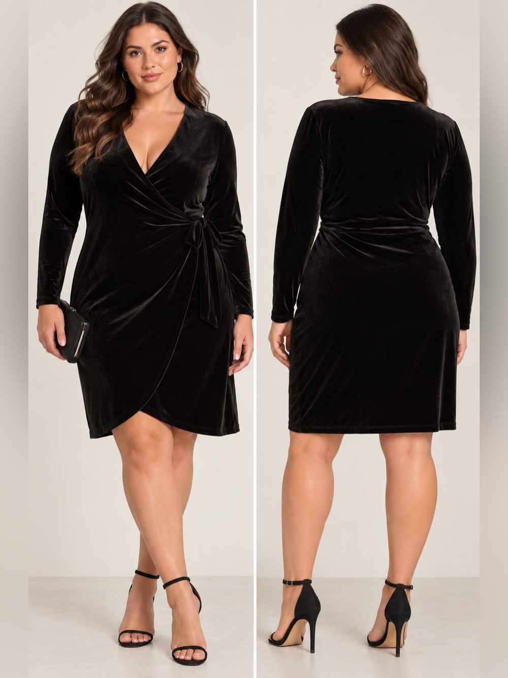 Black Velvet Draped Wrap Dress